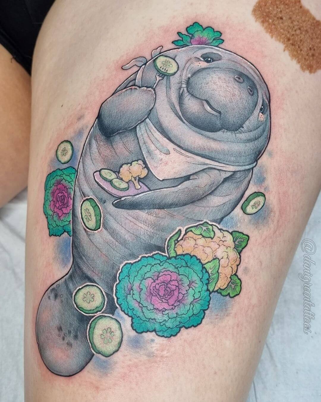 Bright And Colourful Manatee Tattoo Ideas