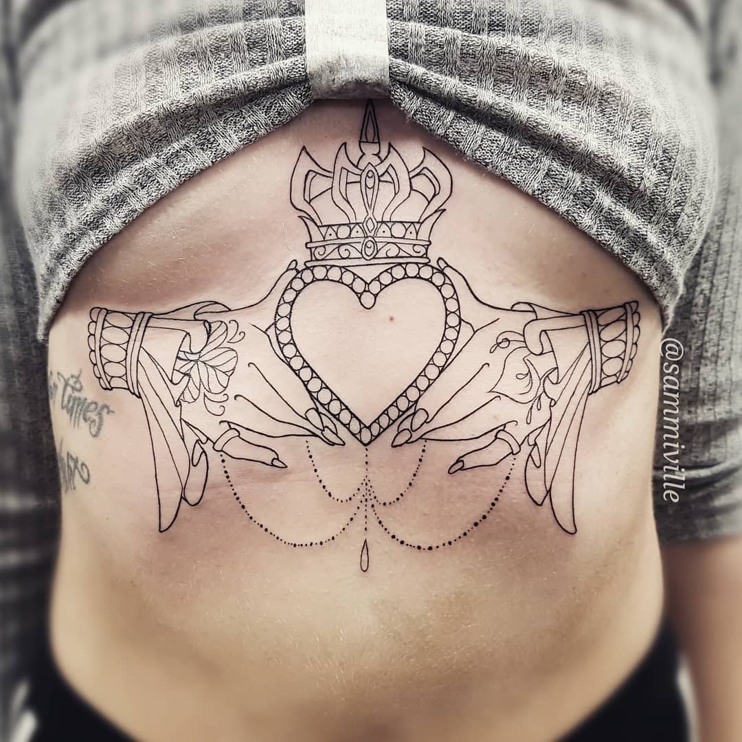 Claddagh Chest Tattoo Feminine Piece