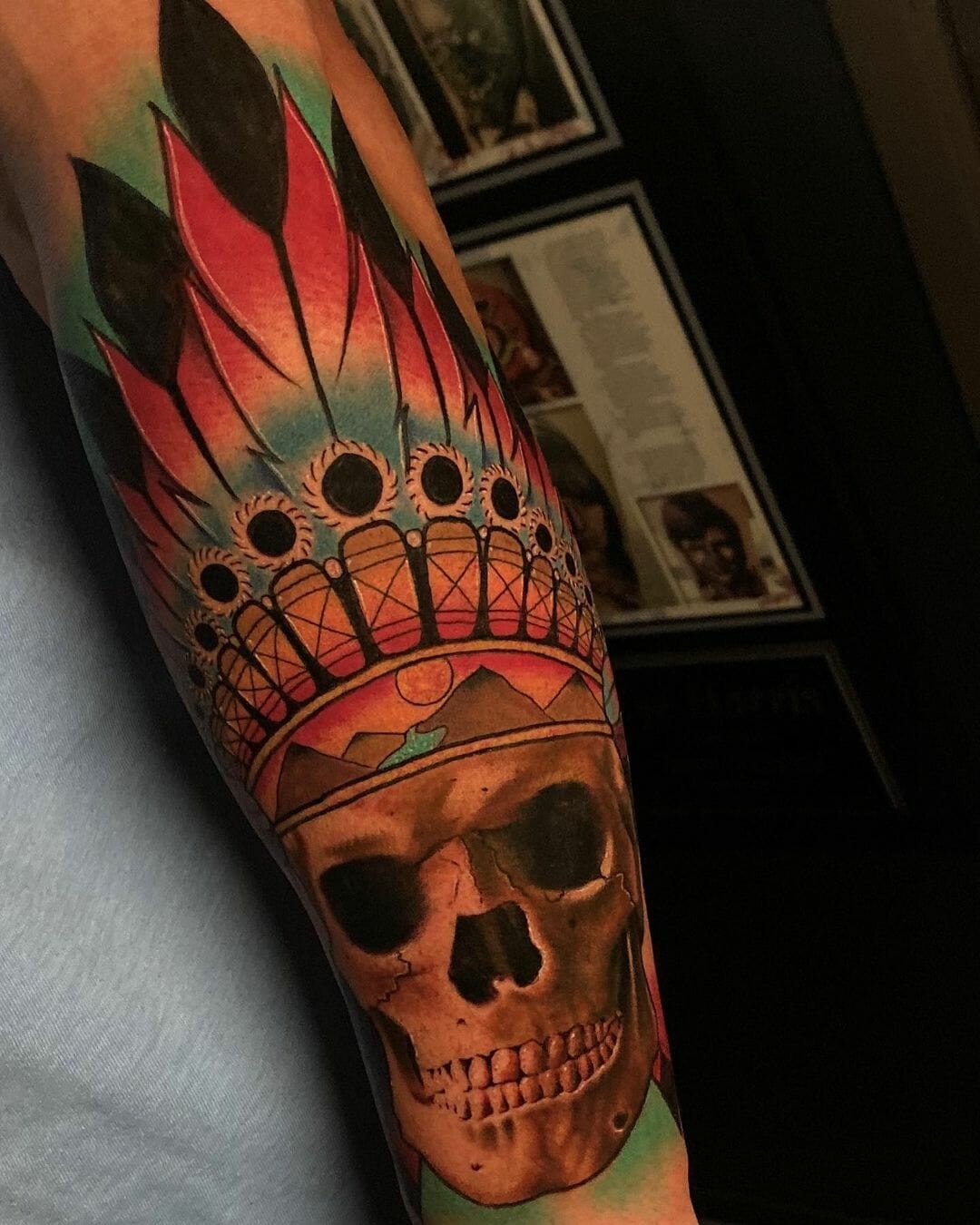 Indian Skull Sleeve Tattoo