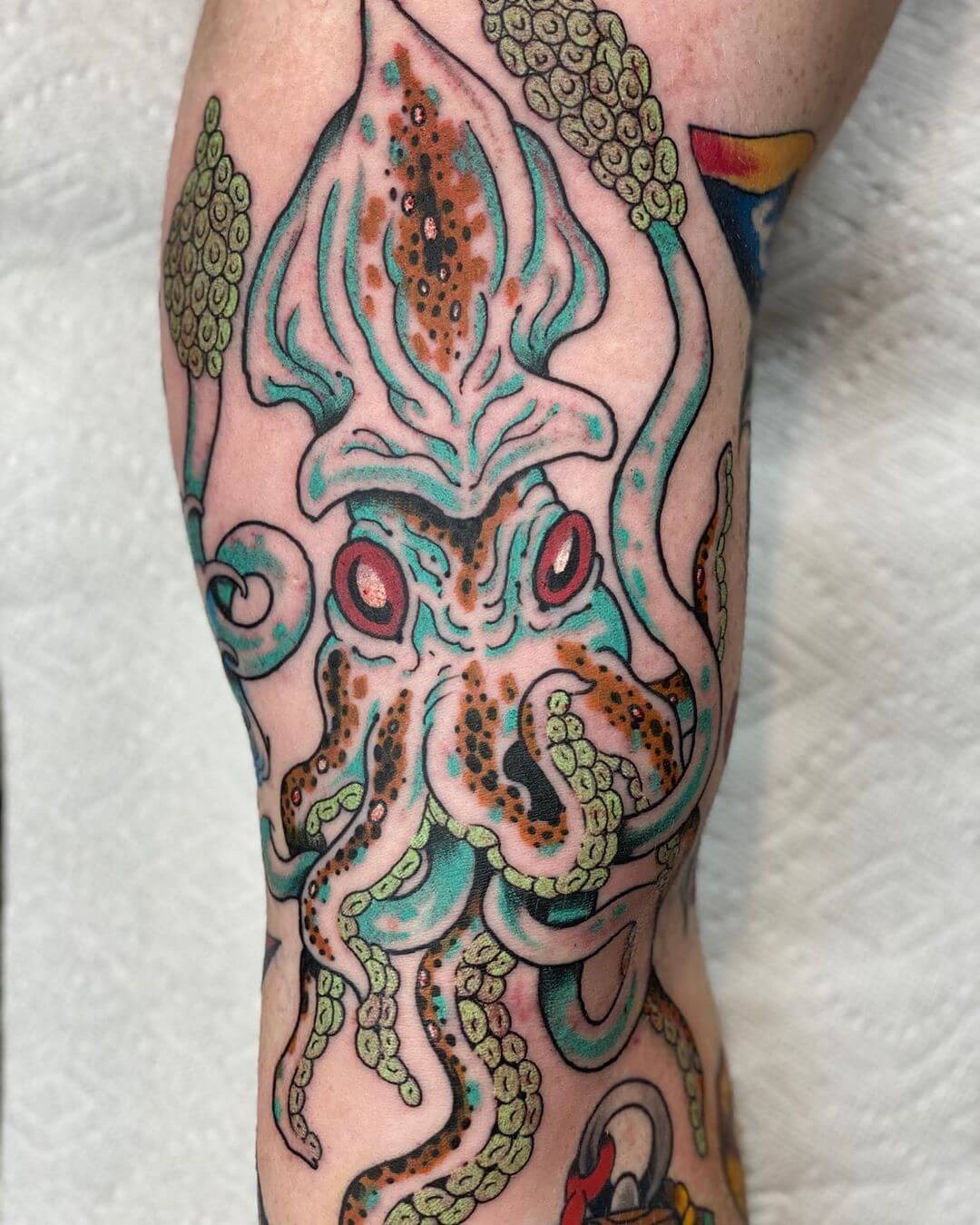 Unique Squid Tattoos Different Colored Inks Image Of Monstrous Kraken To Search For