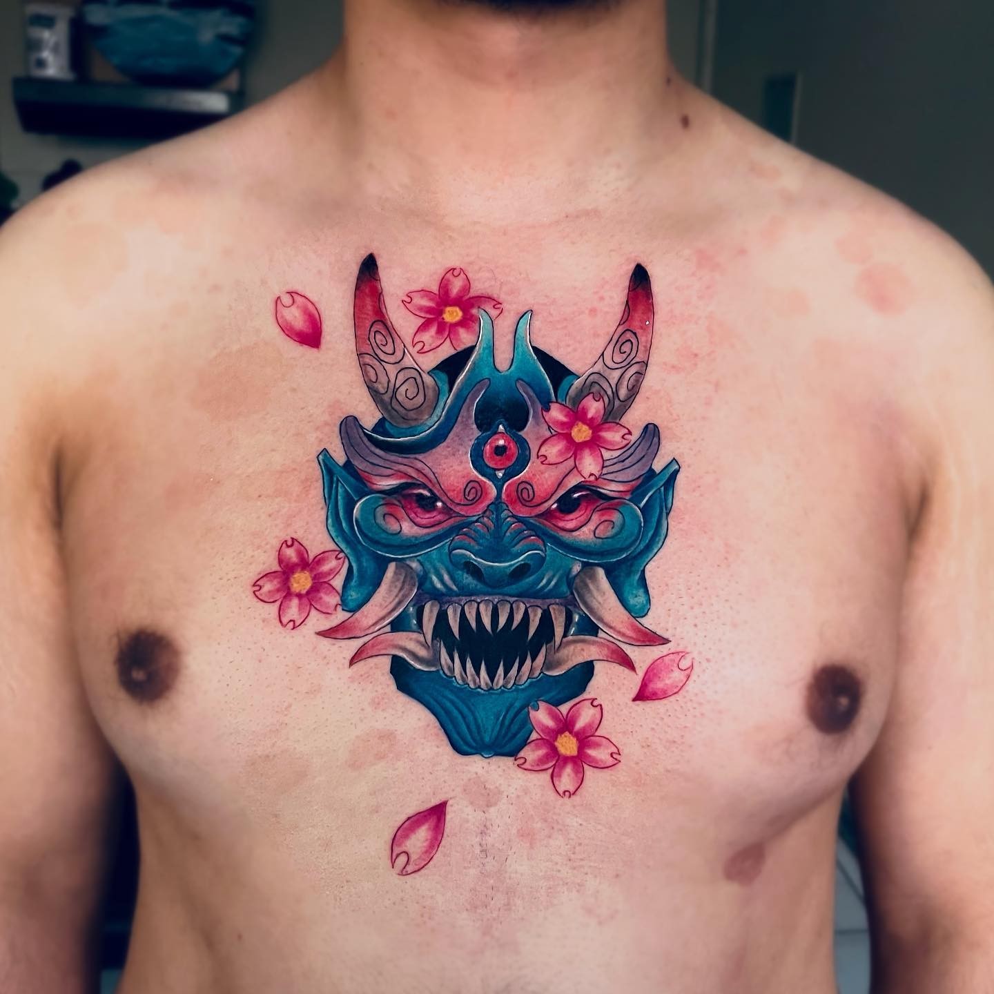 Floral Oni Mask Tattoo