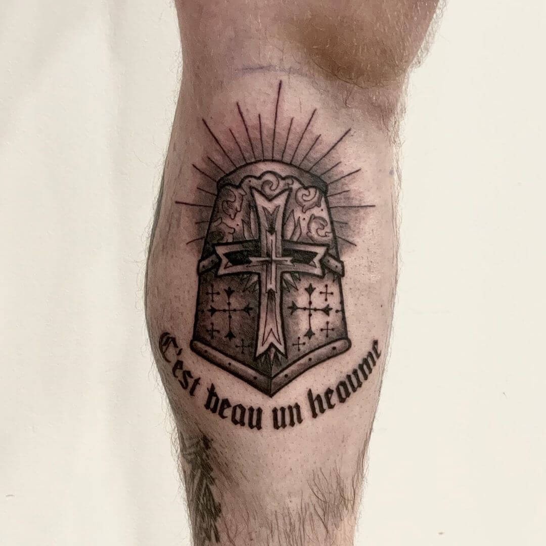 Simple Armor Headpiece Templar Knight Tattoo On Calf Muscle Knights Templar Ideas