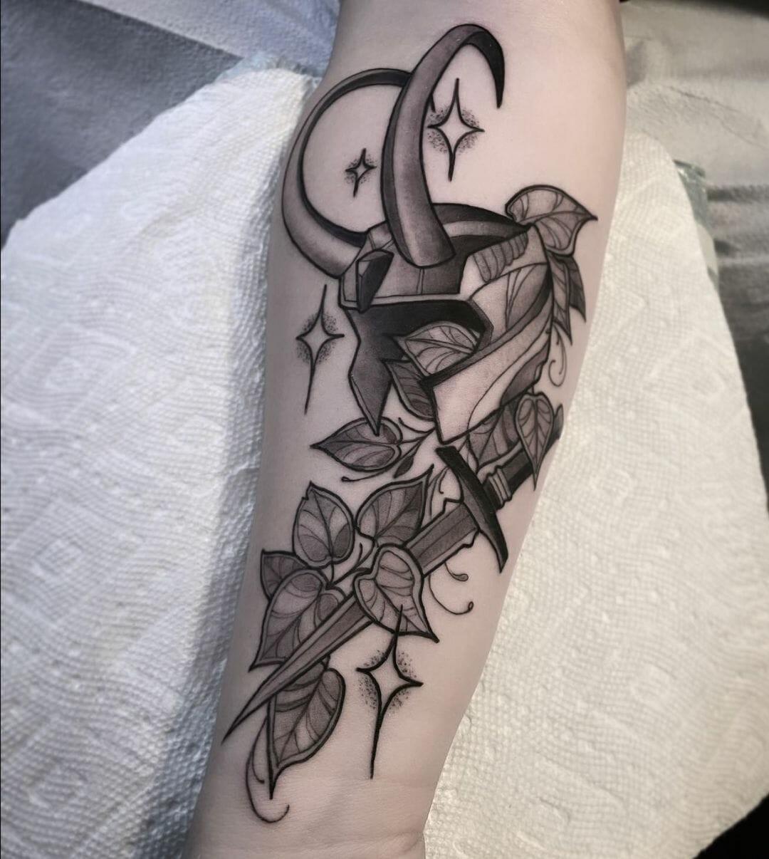 Loki Horns And Dagger Tattoo