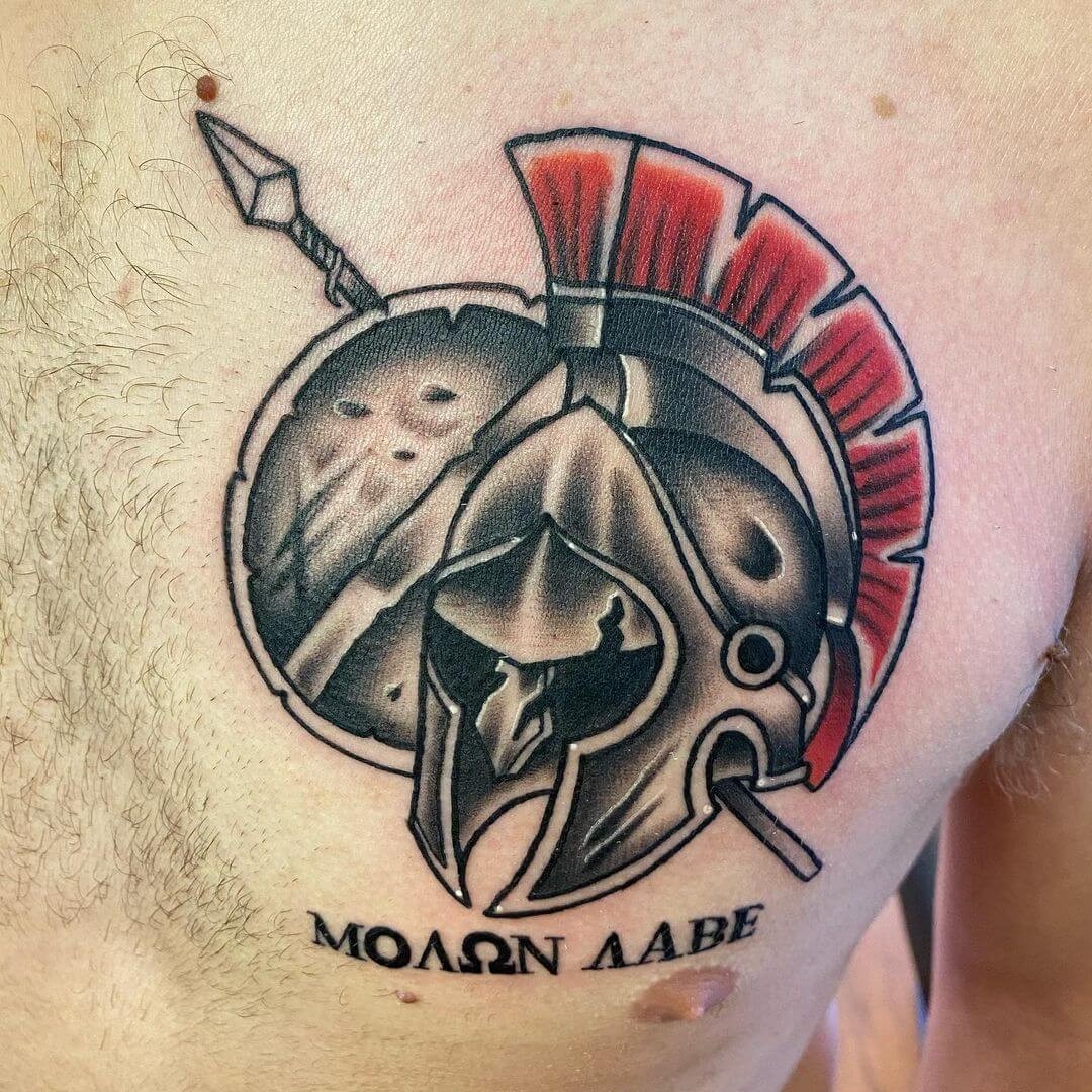 Spartan Helmet Tattoo Chest Idea