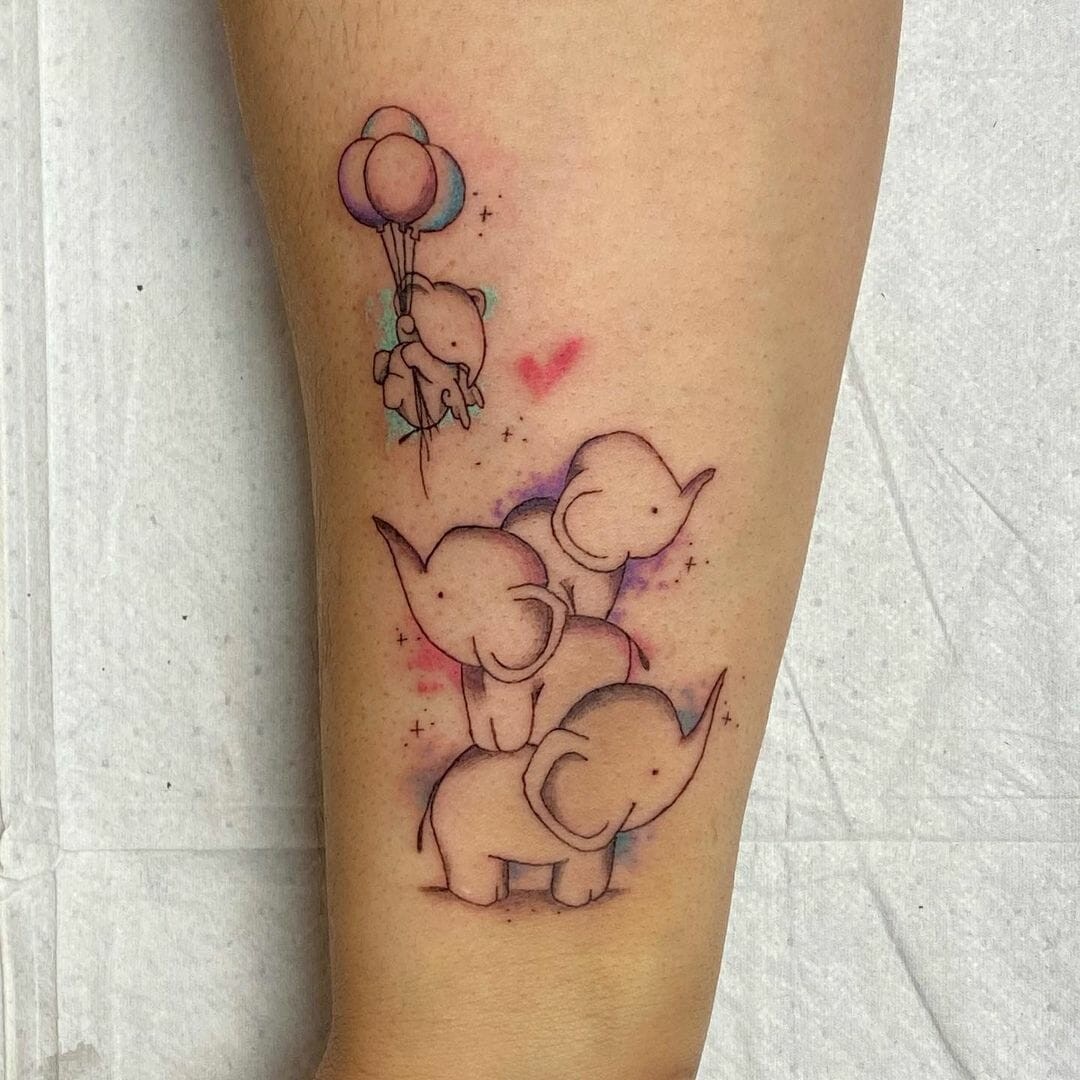 Baby Elephant Tattoo With Balloons