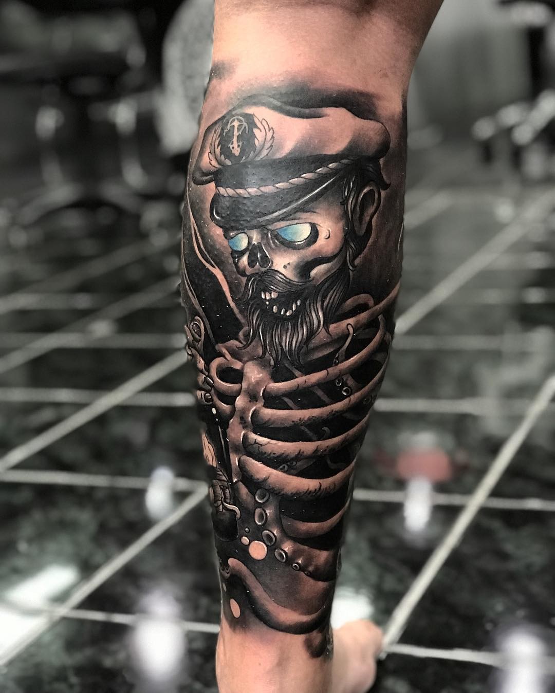 Blue-Eyed Captain Skull Tattoo