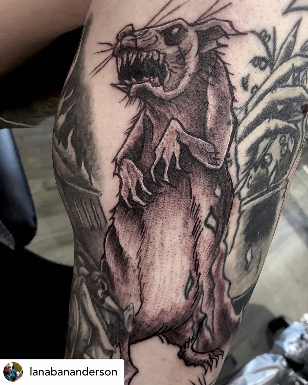 Incredible Eerie Dead Rat Tattoo Horror Franken-Rat Design Showing Teeth