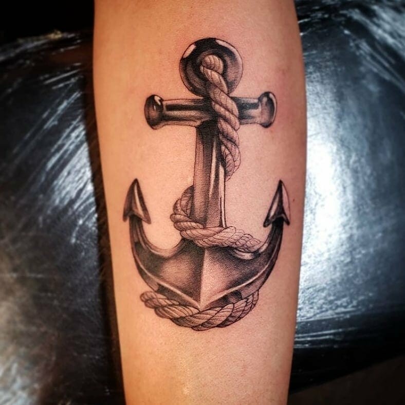 Dark And Monochromic Anchor Tattoo