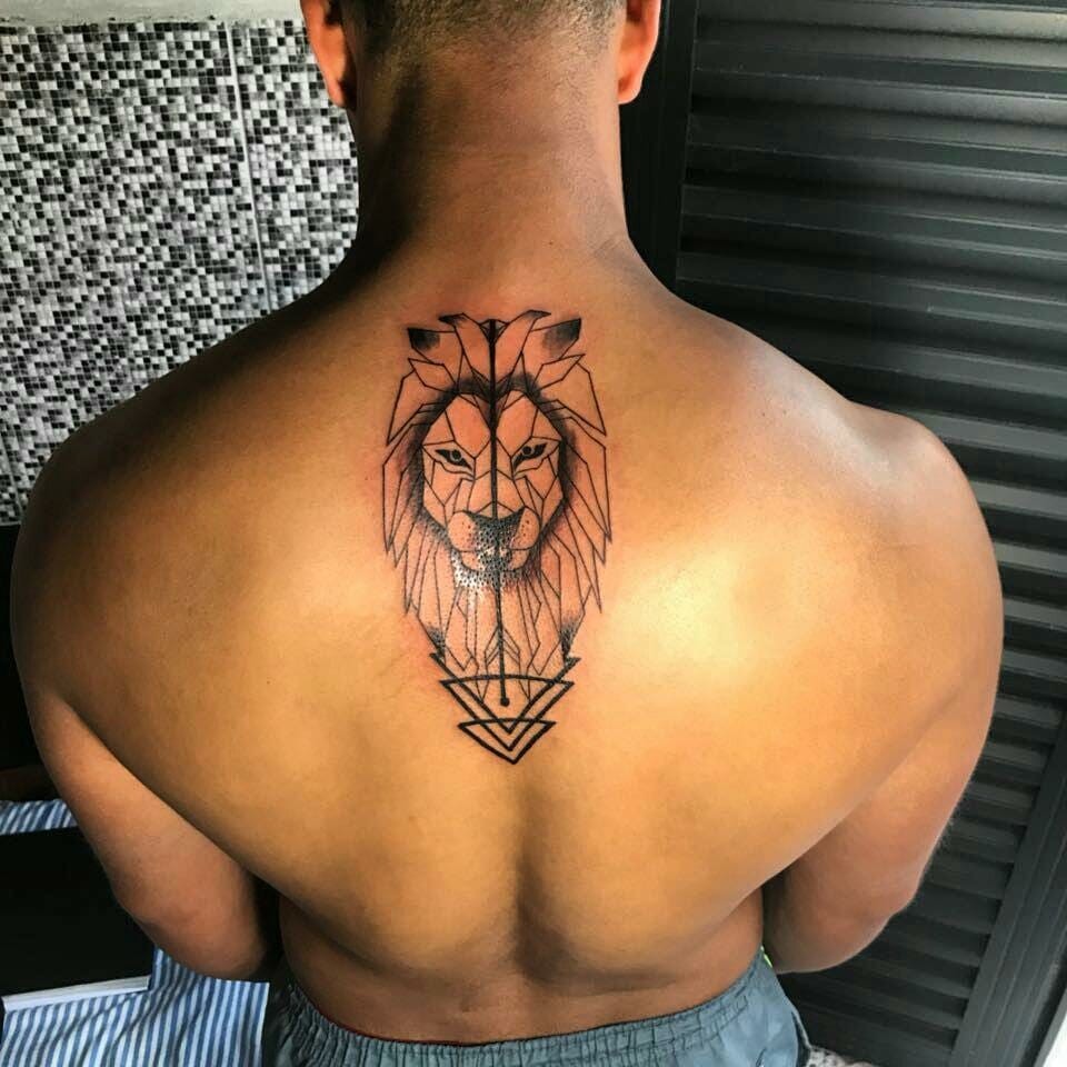 Geometric Lion Tattoo On Back