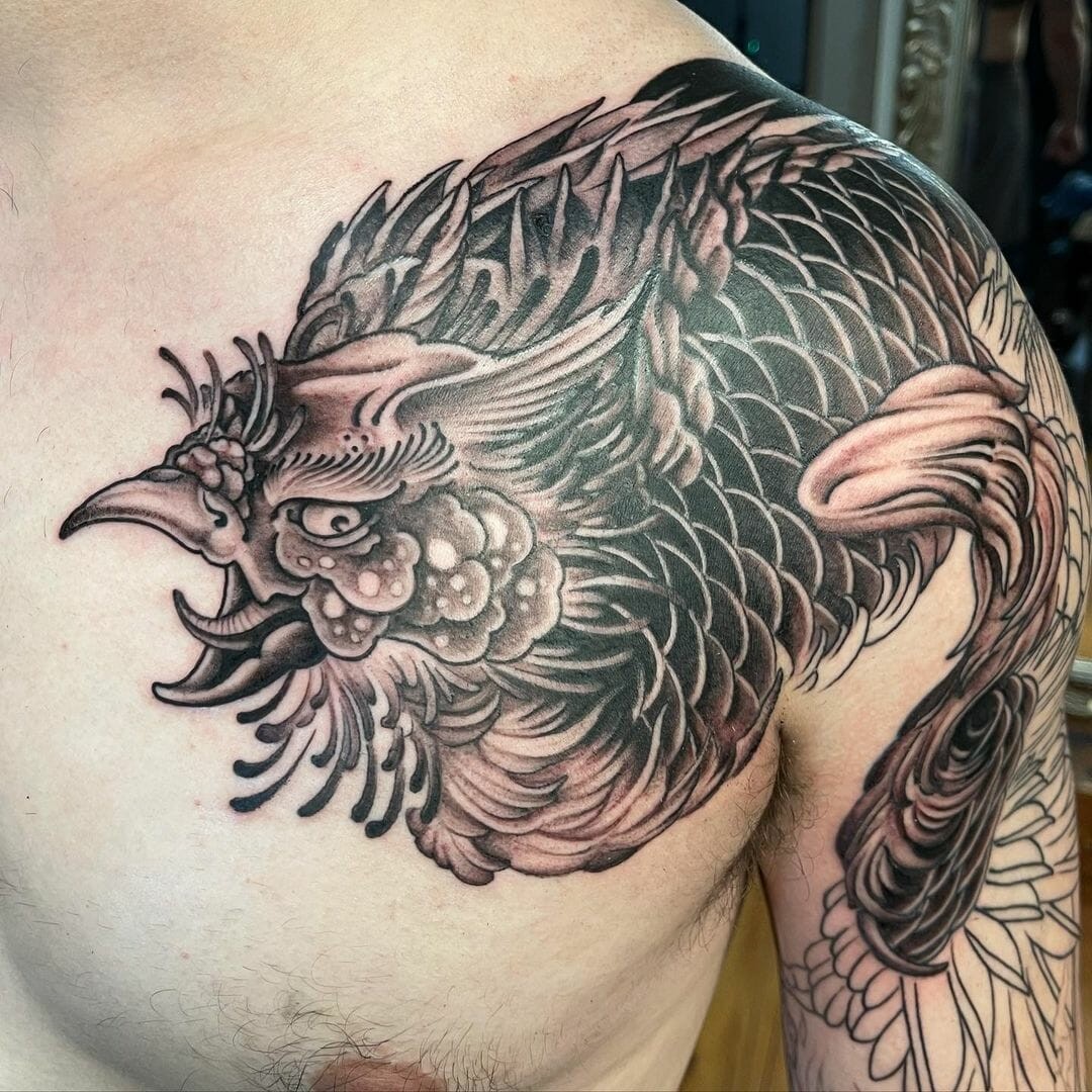 Chest Japanese Phoenix Tattoo