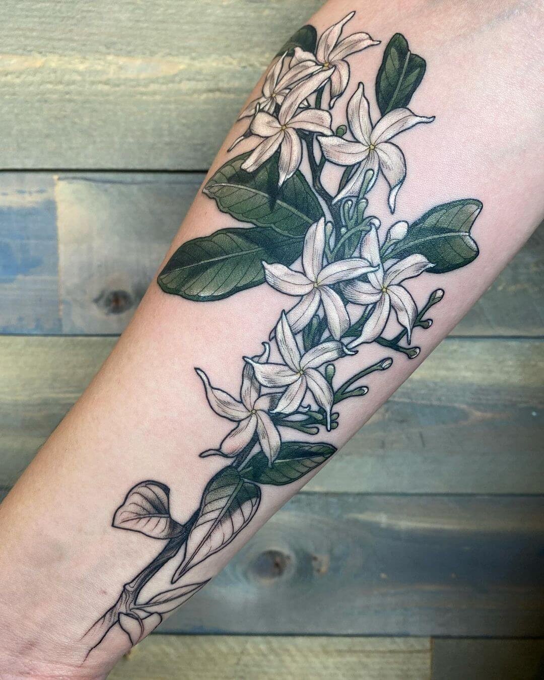 Realistic White Jasmine Tattoo