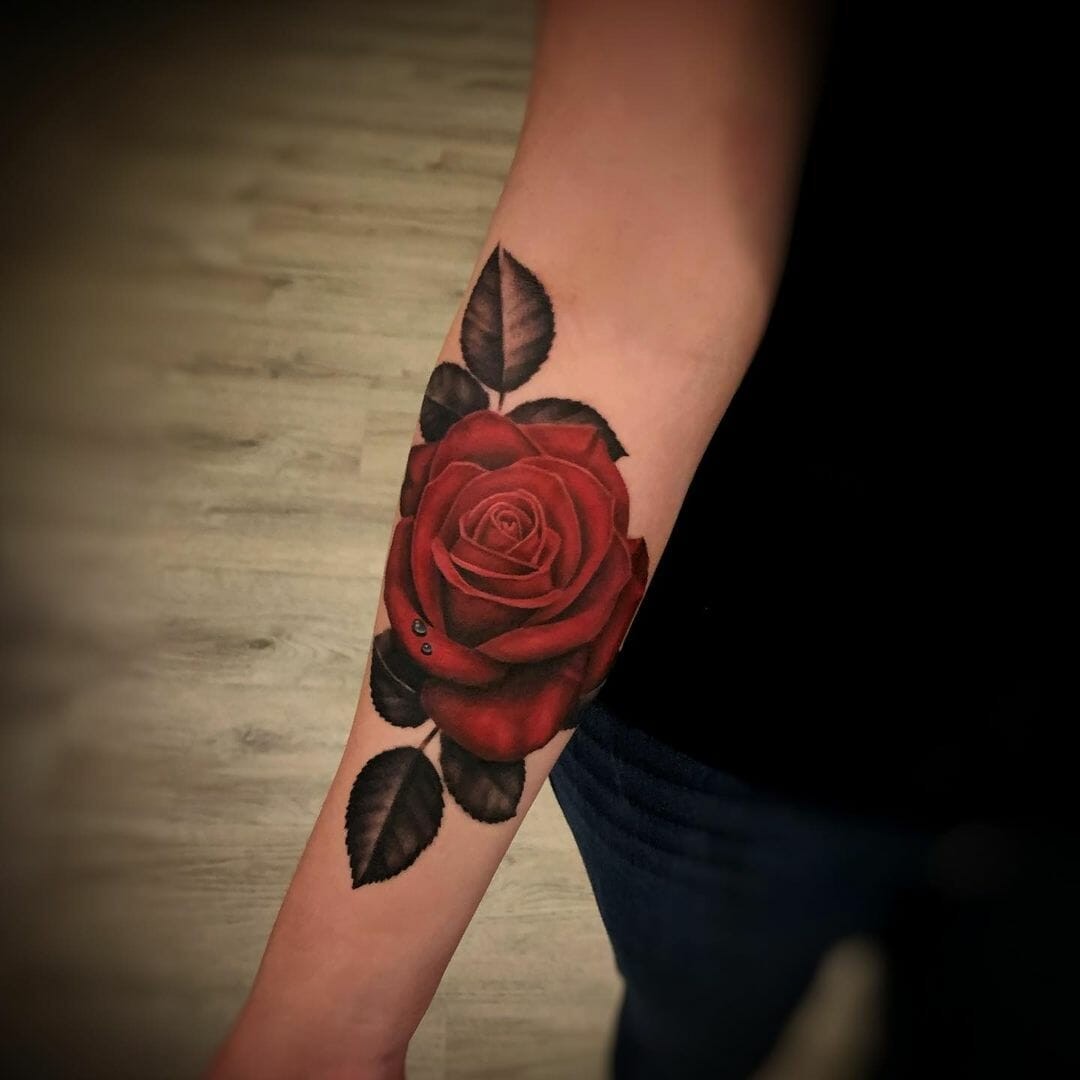 Realistic Red Rose Tattoo