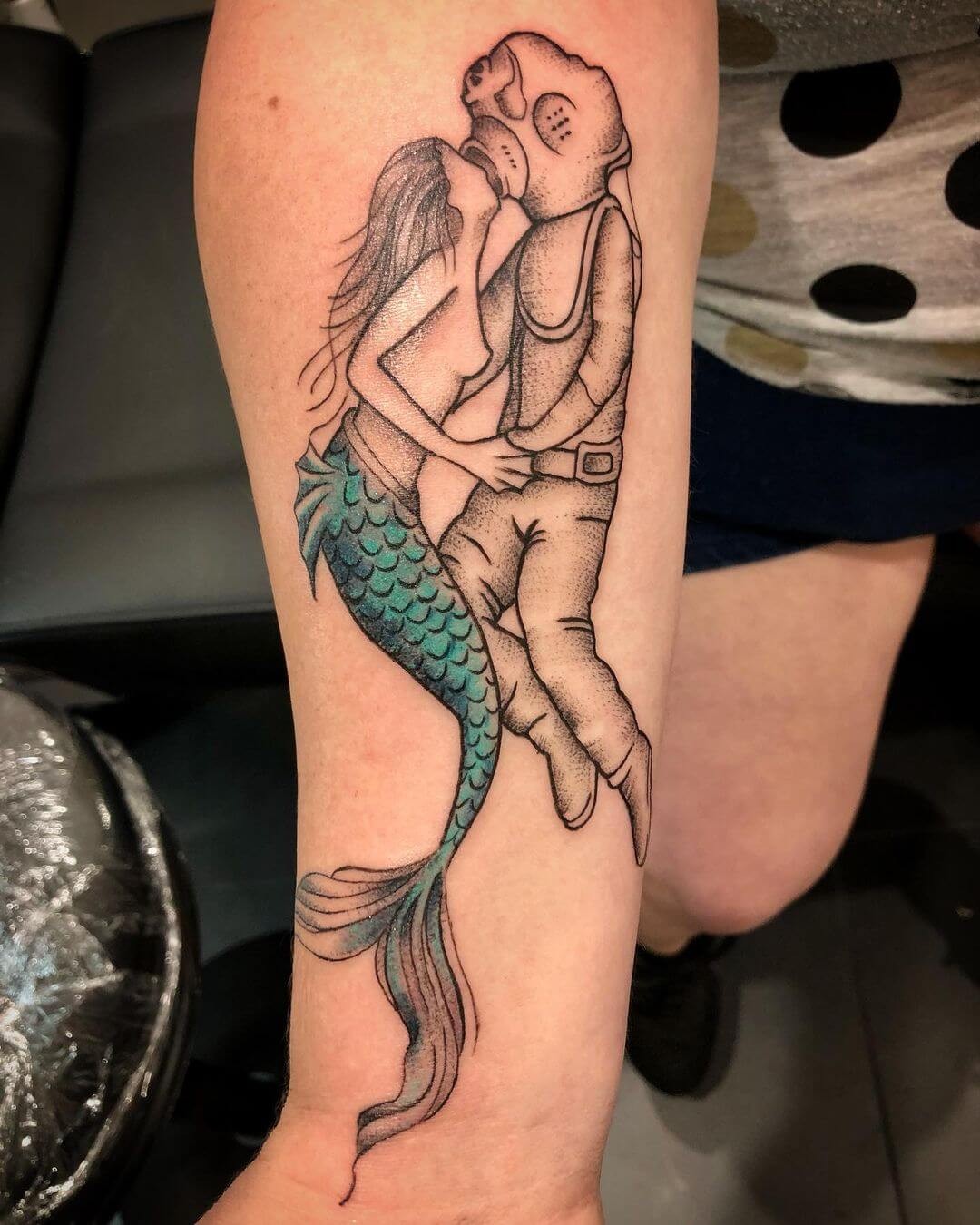 Mermaid And Diver Tattoo