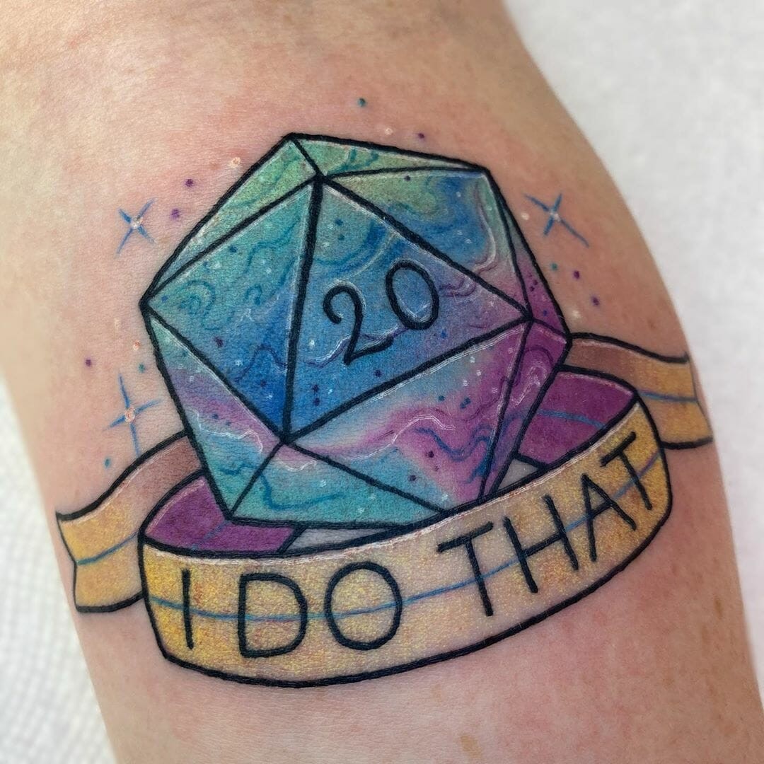 Ribbon Quote d20 Tattoo