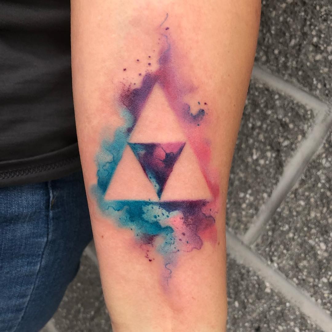 Colorful Space Inspired Triforce Tattoo