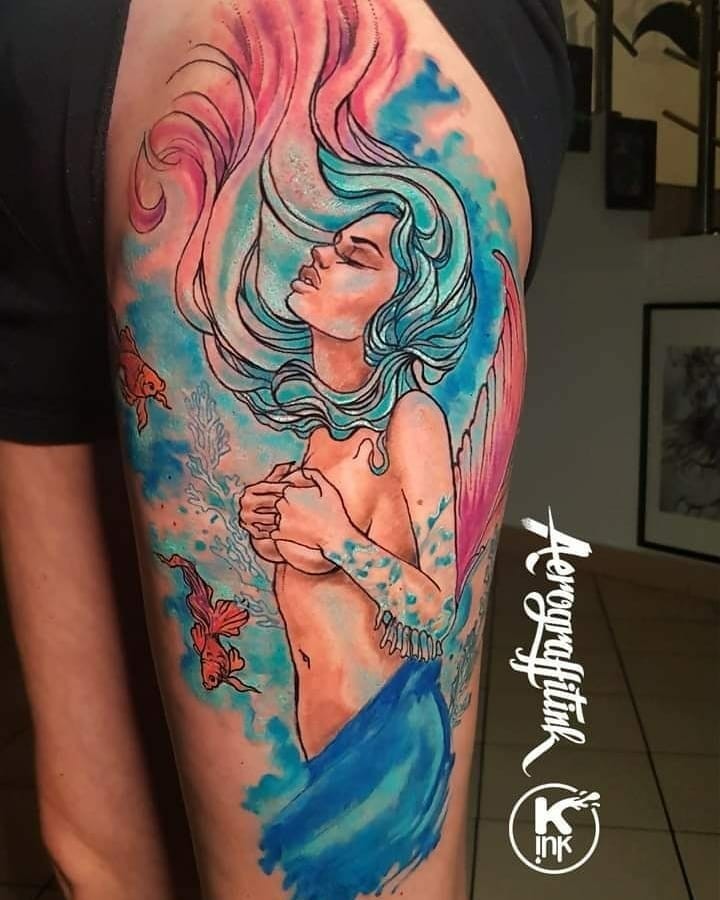 Watercolor Mermaid Tattoo