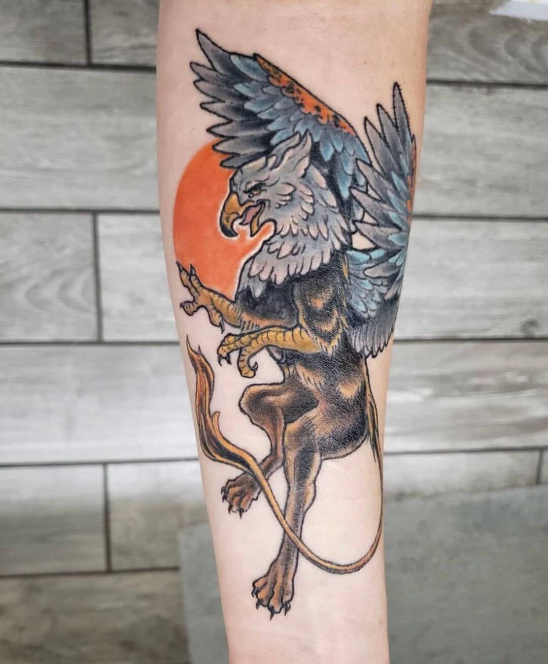 Colorful Griffin Designs Over Arm