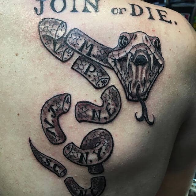 Back Black And White Join Or Die Tattoos