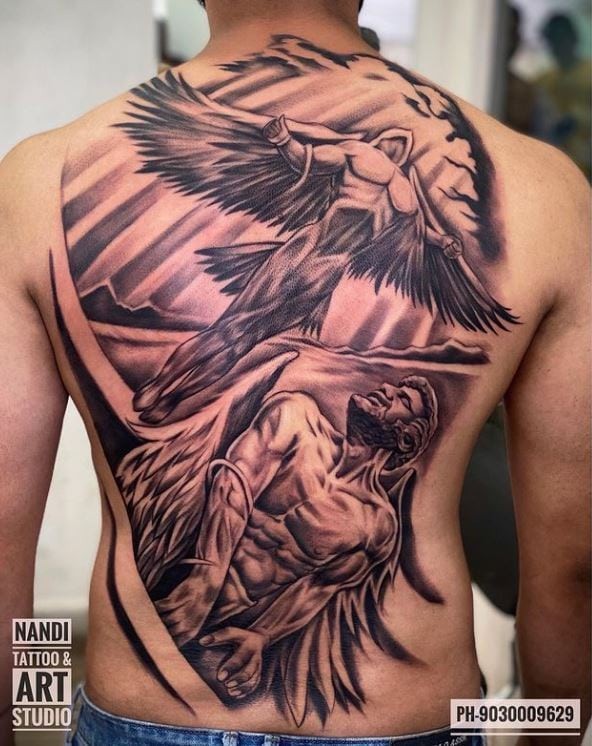 A Complex Graphic Icarus Tattoo