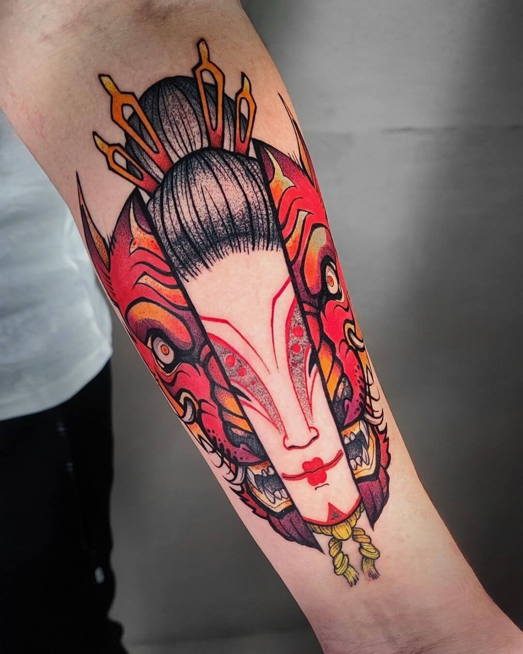 The Holy Lion Dog Red Komainu Tattoo