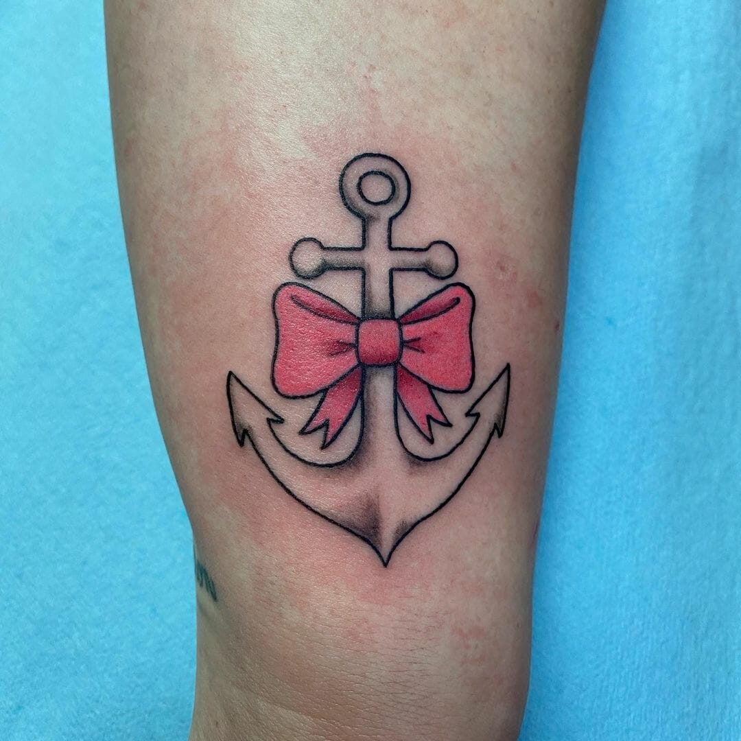 Anchor Tattoo With A Pink Bow