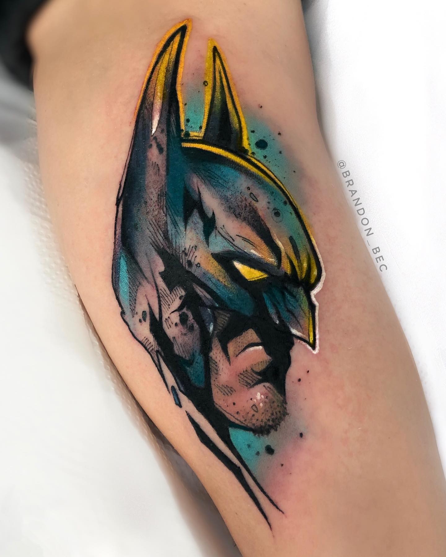 Colorful Batman Sleeve Tattoo