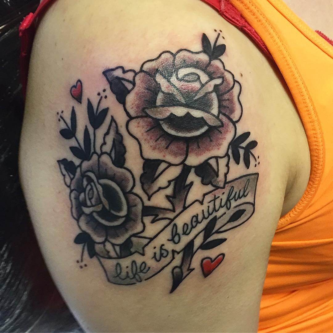 Life is Beautiful Flowers Tattoo