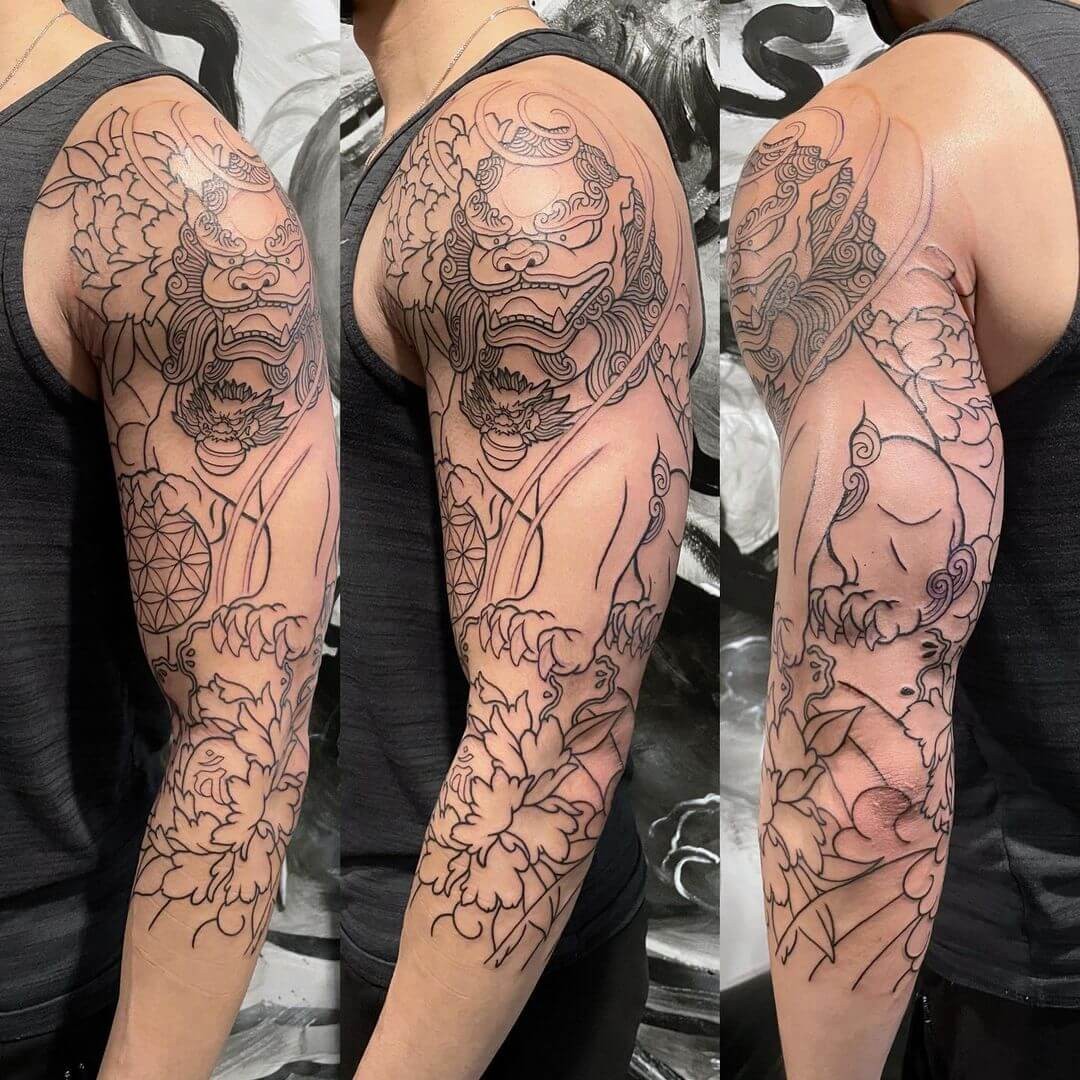 Chinese Style Foo Lion Dog Tattoo