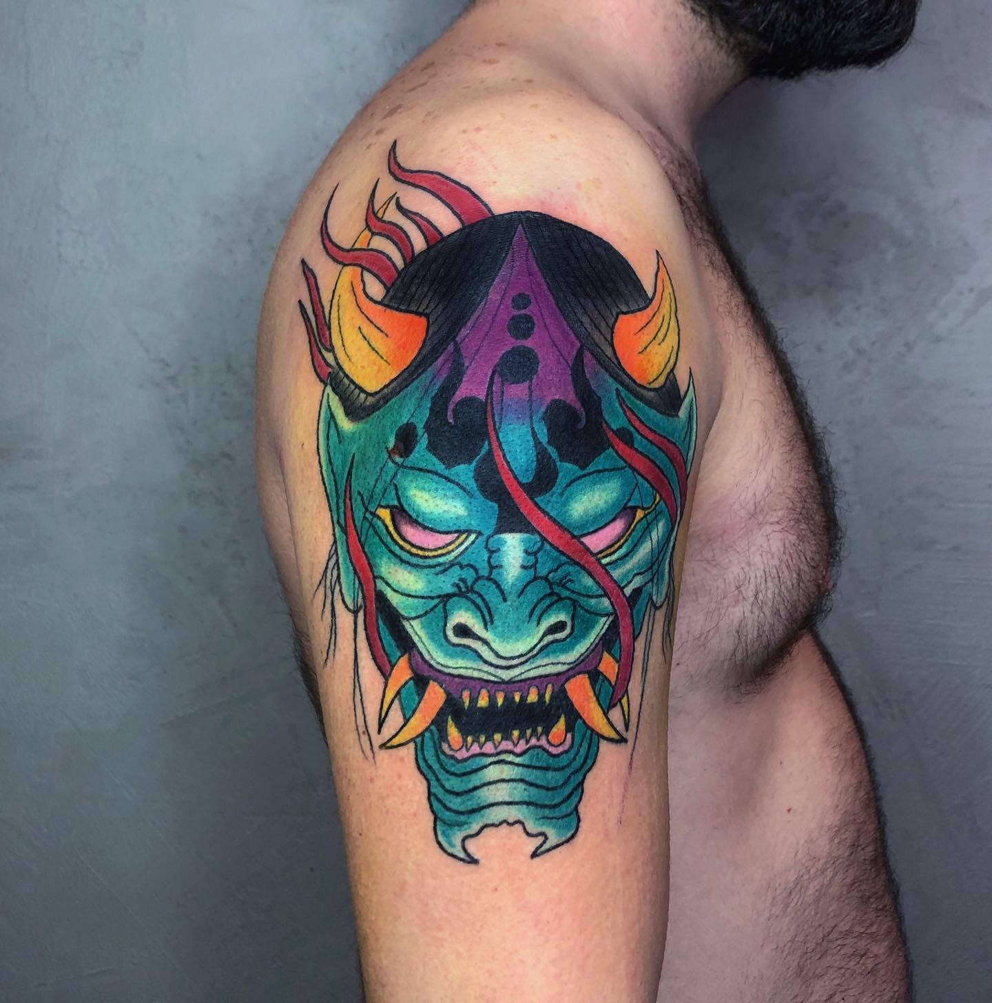 Stunning Oni Mask Tattoo