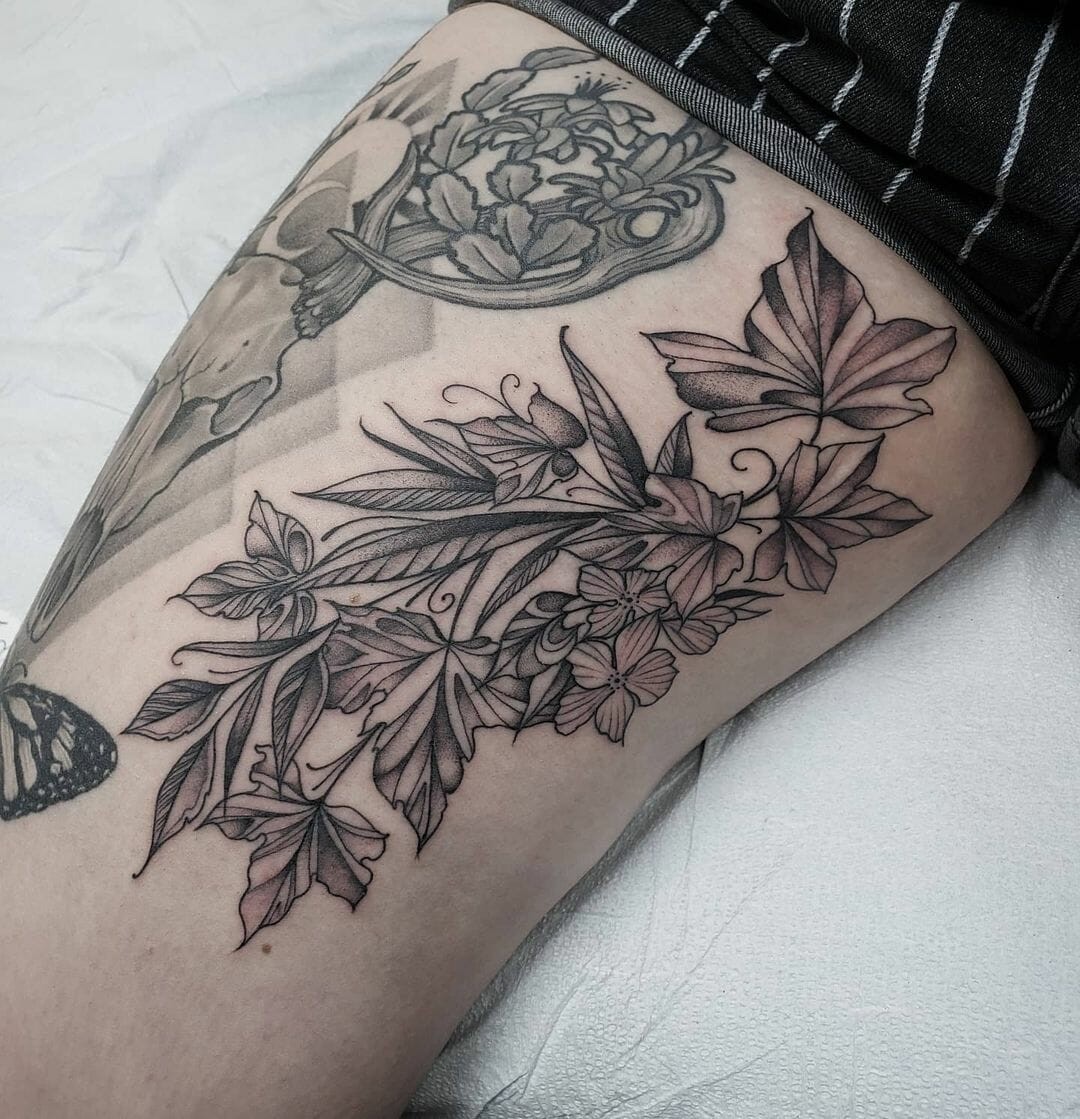 Inner Thigh Flower Tattoo