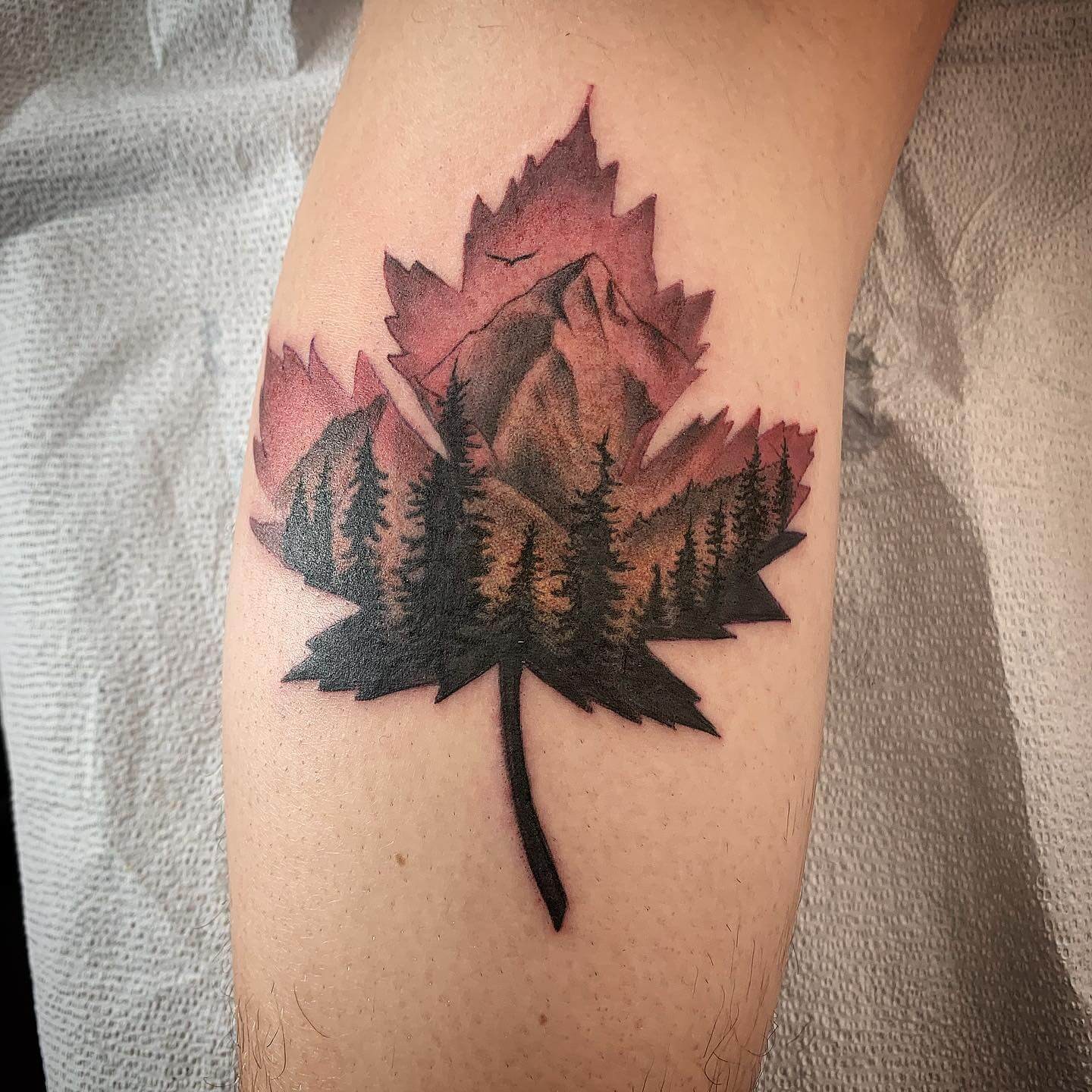 Landscape Maple Leaf Tattoo