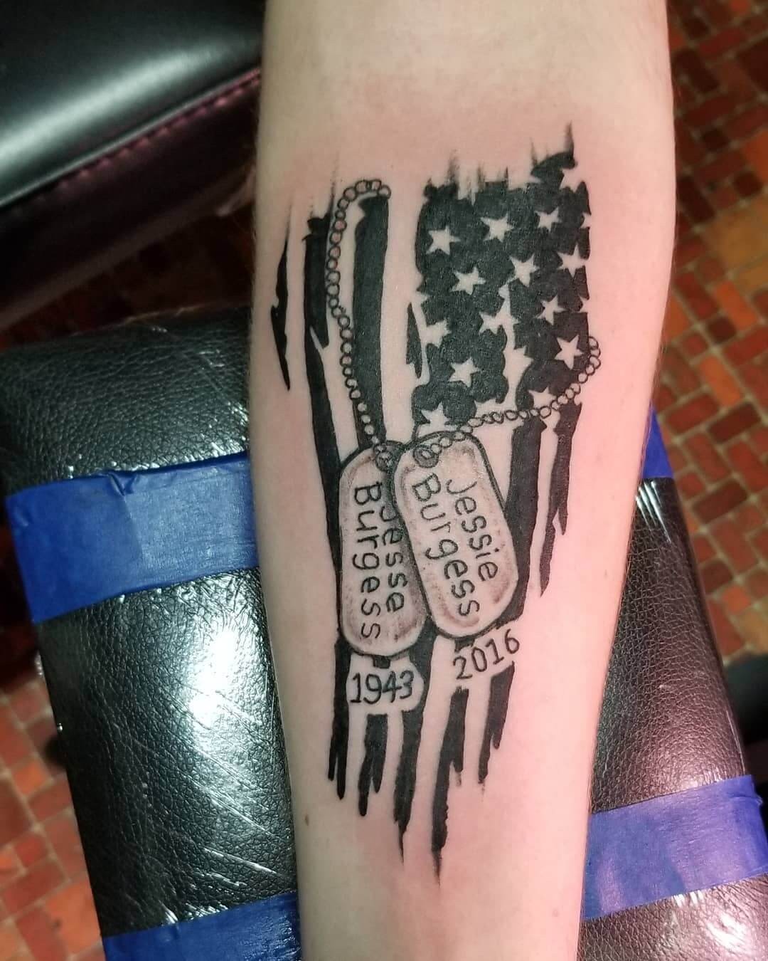 Flag Military Tattoo On Forearm