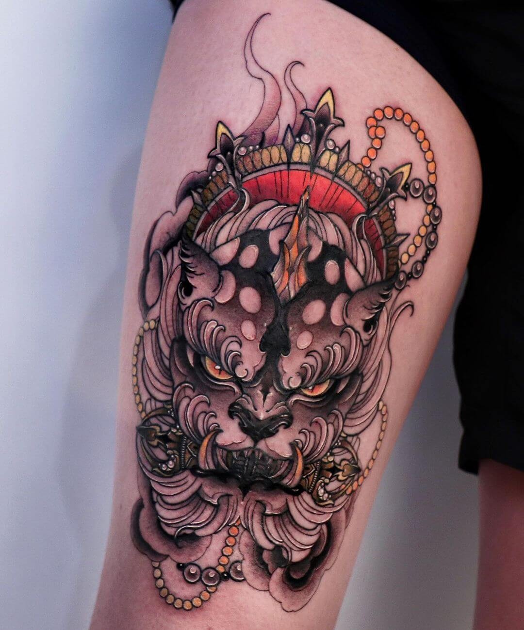 Fantastic Foo Dog Thigh Tattoo Ideas