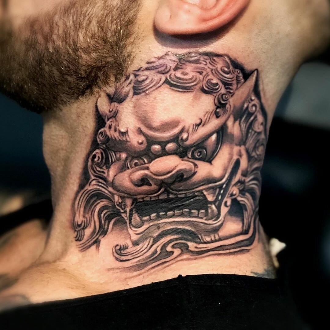 Black Neck Foo Dog Tattoo