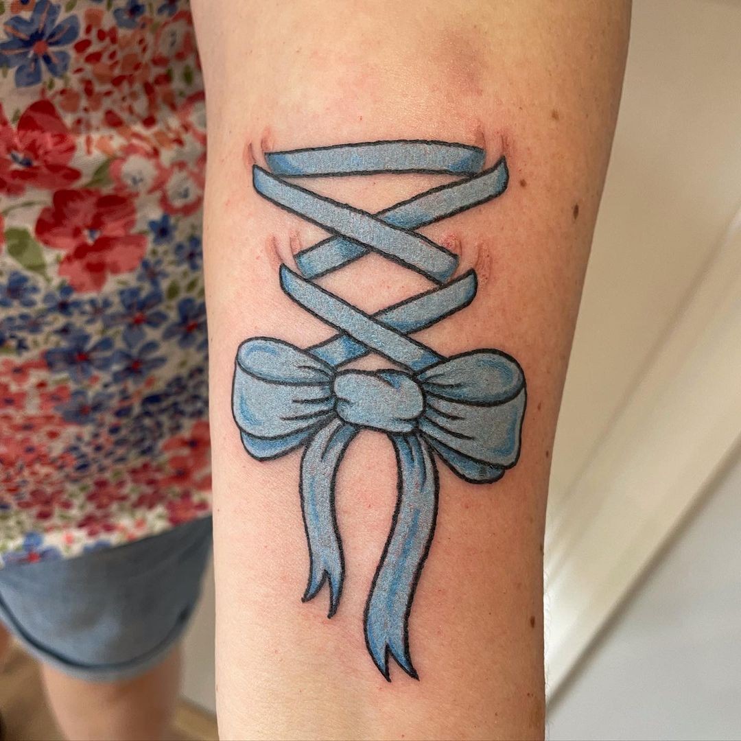 Minimal Corset Ribbon Tattoo Ideas