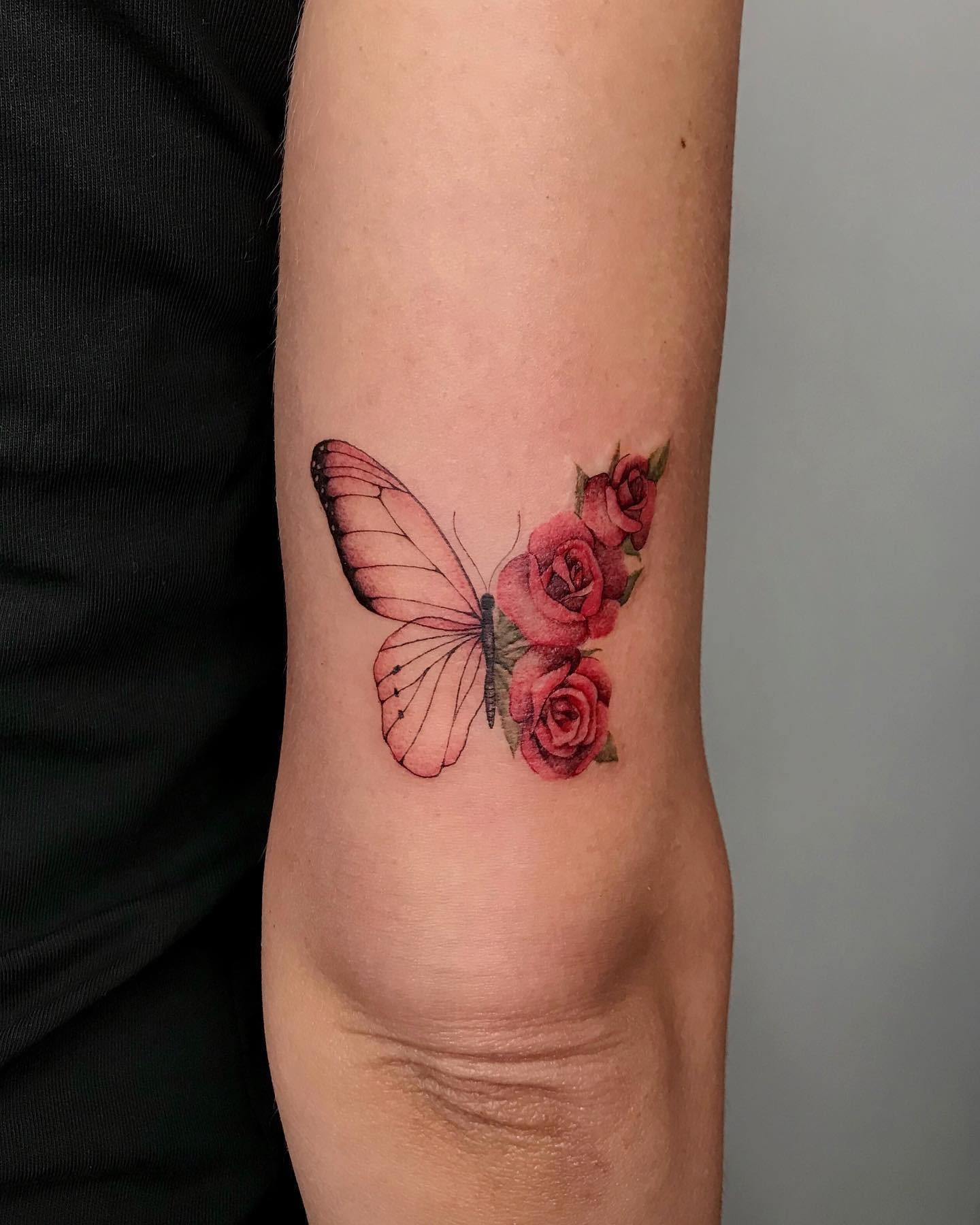 Pink Butterfly Tattoo With Rose