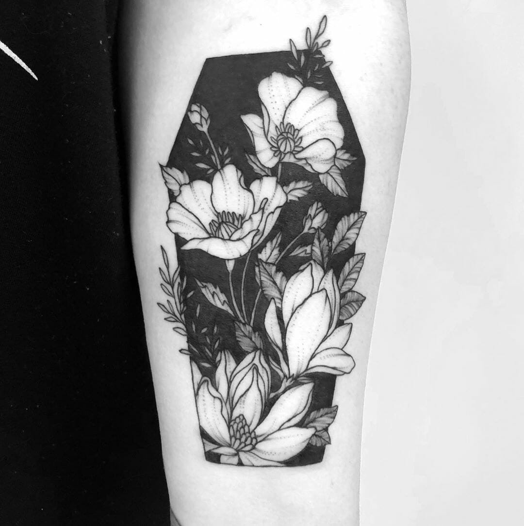 Black and White Magnolia Tattoo