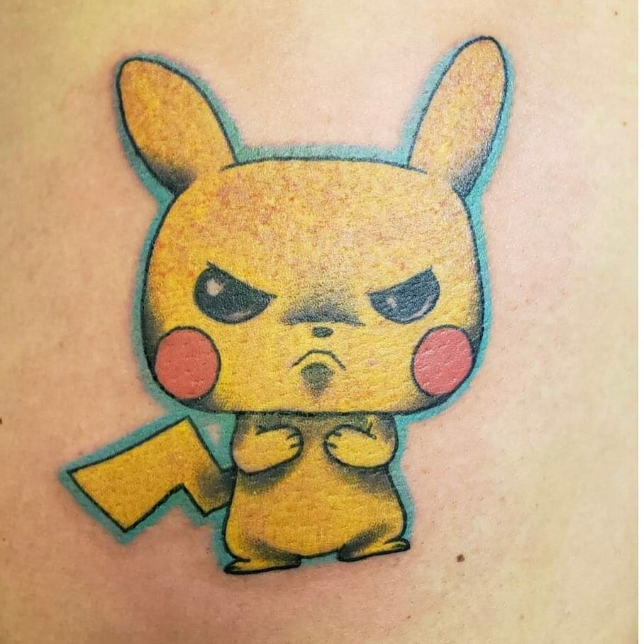 Funko Pop Style Angry Pikachu Face Tattoo Unique Pokemon Tattoos To Find