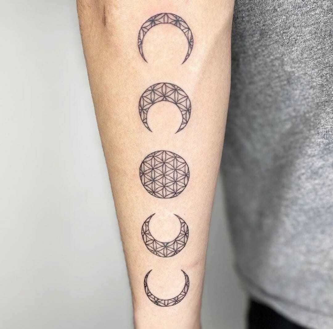 Unique Black Ink Tattoo Designs Sacred Geometry Flower Of Life Moon Phases Tattoos