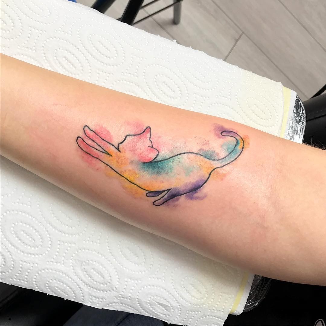 Watercolor Cat Tattoo