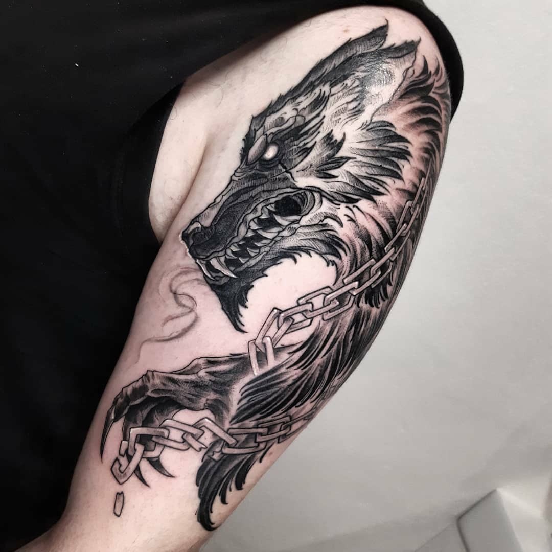 Large Viking Wolf Tattoo