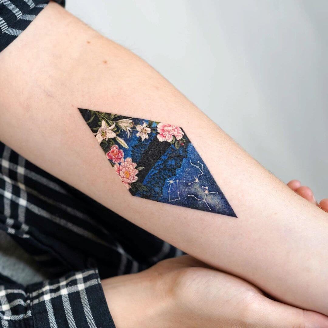 Night In Frame Flower Tattoo