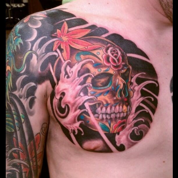 Sugar Skull Chest Tattoo