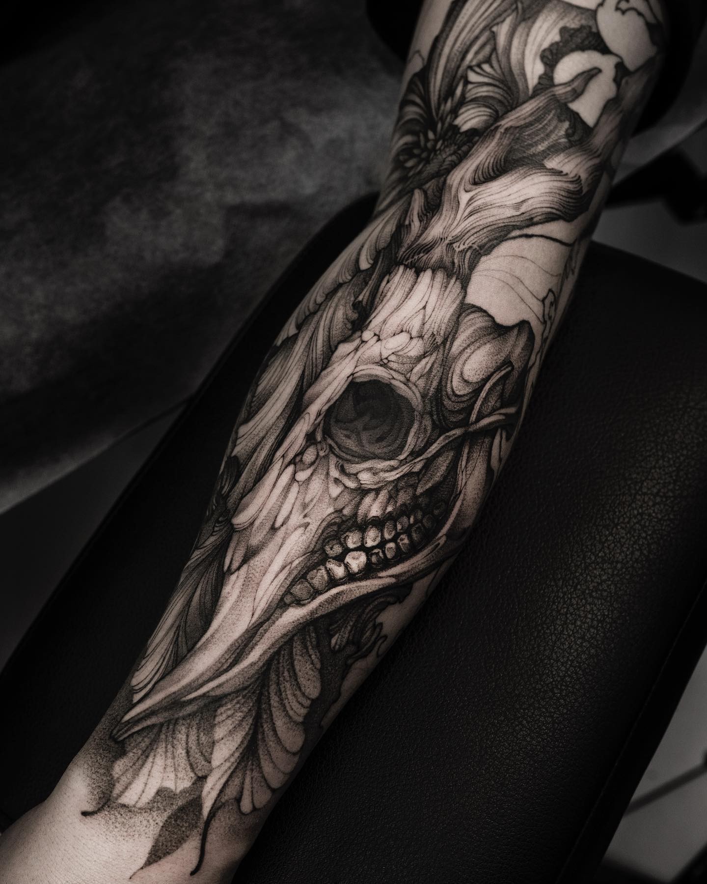 Full Sleeve Deer Skull Tattoo