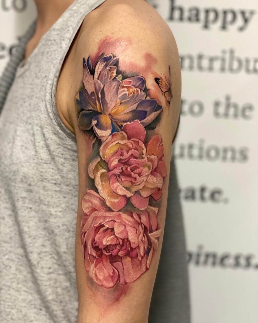 The Colourful Peony Flower Tattoo Sleeve