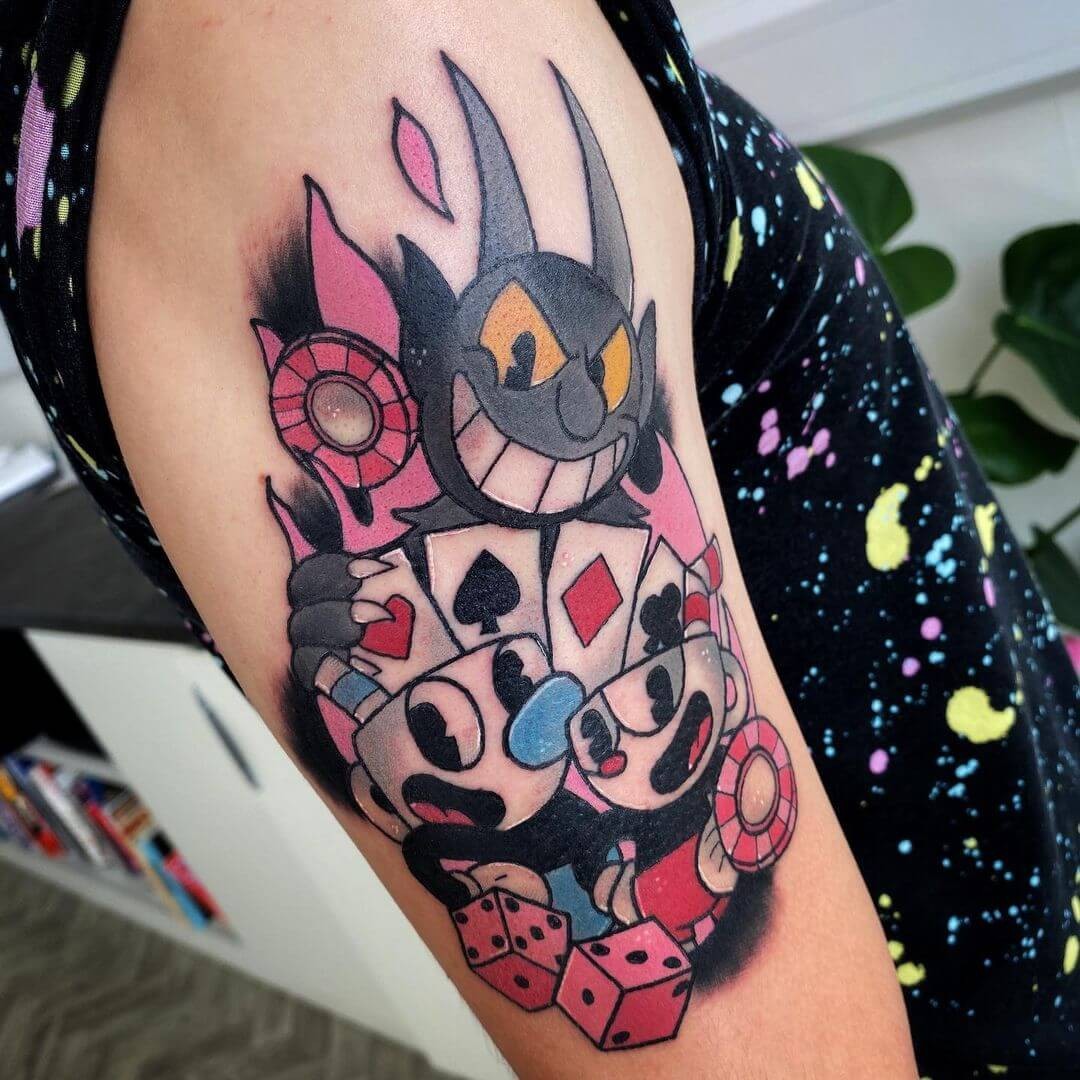 The Main Cuphead Characters Group Tattoo