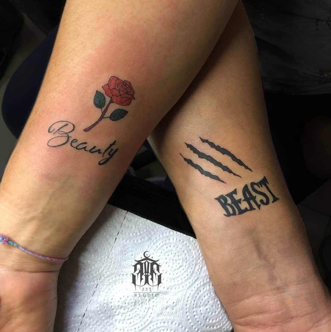 Cool Matching Tattoos For Disney Couples Beauty And The Beast Tattoo Simple On Wrist